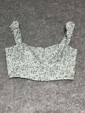 Reformation Clyde Linen Mint Floral Cropped Bustier Top